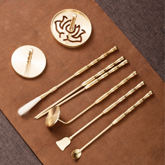 10-piece Kōdō Incense Seal Starter Kit – Brass Incense Burner with Spoon, Spatula & Ash Press