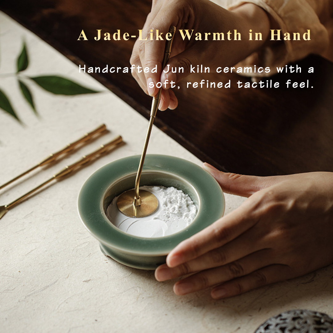 「Guanwen」Jun Kiln Ceramic Kōdō-Style Incense Seal Set