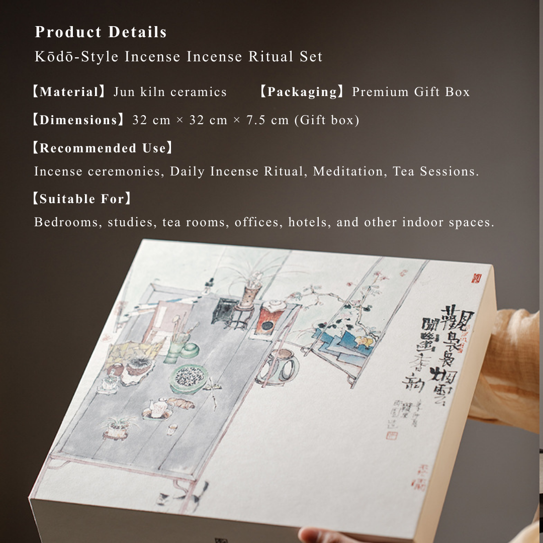 「Guanwen」Jun Kiln Ceramic Kōdō-Style Incense Seal Set
