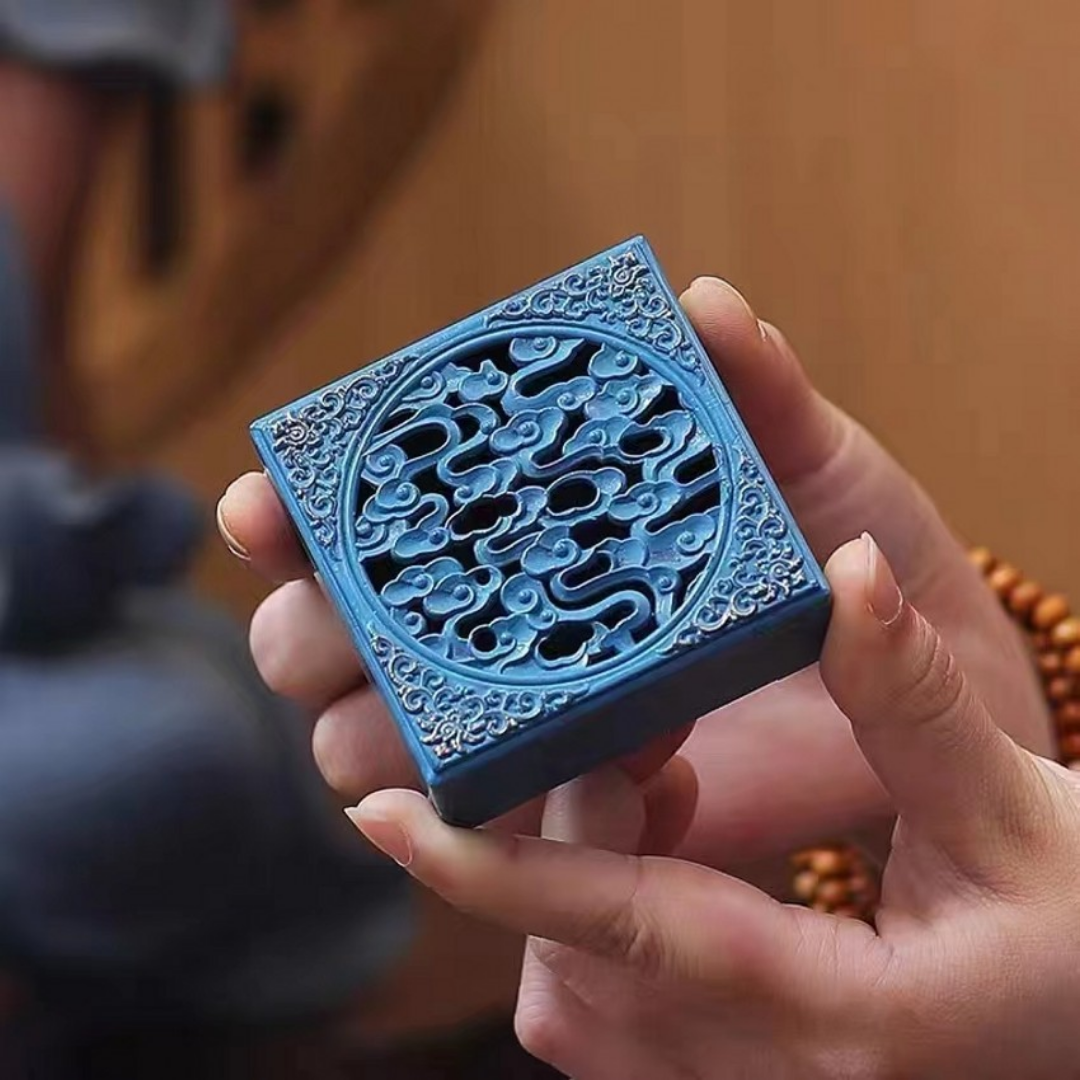 「Cloud Brocade」Blue-Enamel Brass Incense Tool Set