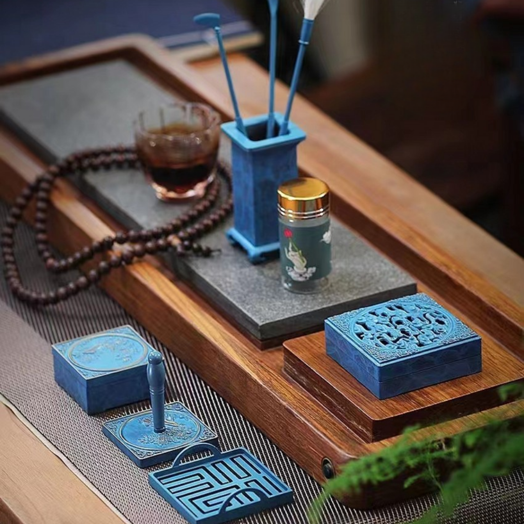 「Cloud Brocade」Blue-Enamel Brass Incense Tool Set