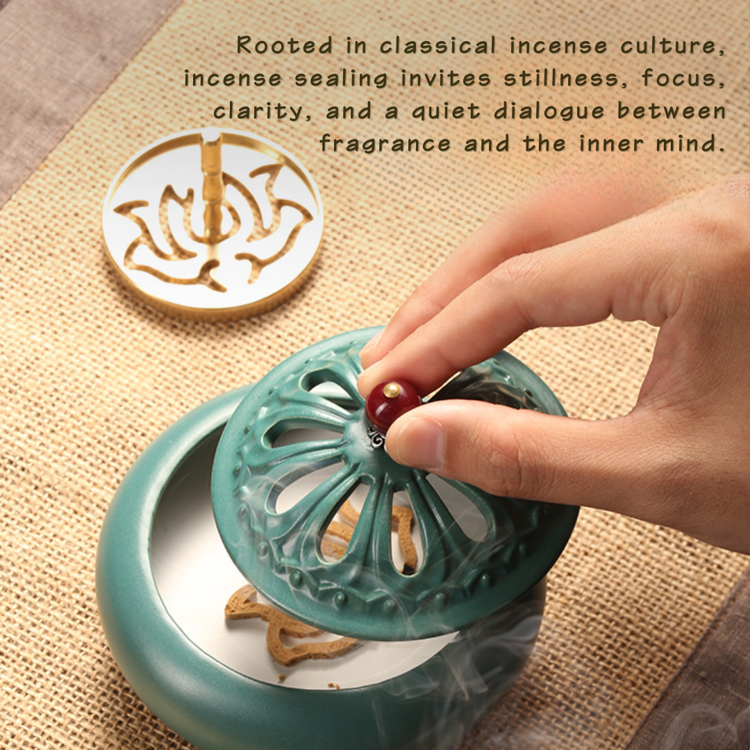「Green Reverie」Ceramic Kōdō Ritual Gift Set – Incense Burner, Ash Press, Powder Tools & Accessories