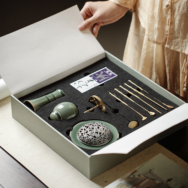 「Guanwen」Jun Kiln Ceramic Kōdō-Style Incense Seal Set