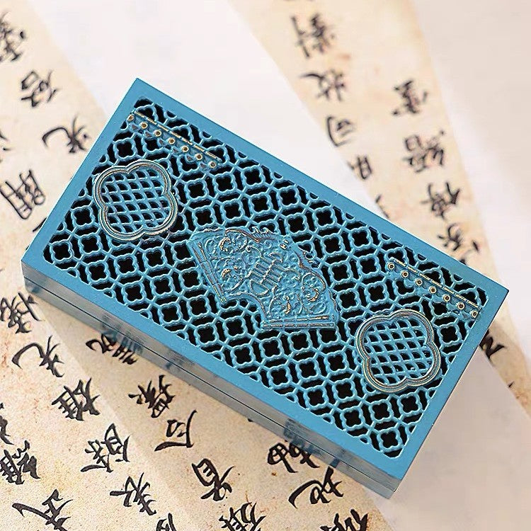 「Blue Lattice」Blue-Enamel Brass Incense Seal Set – Burner, Seal Molds & Kōdō Tools for Refined Indoor Rituals